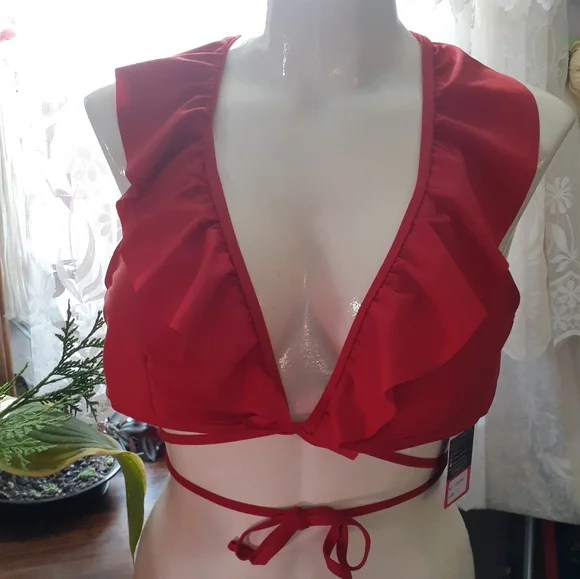 Two NWT Red Ruffle Bikini Tops Large - Picture 3 of 16
